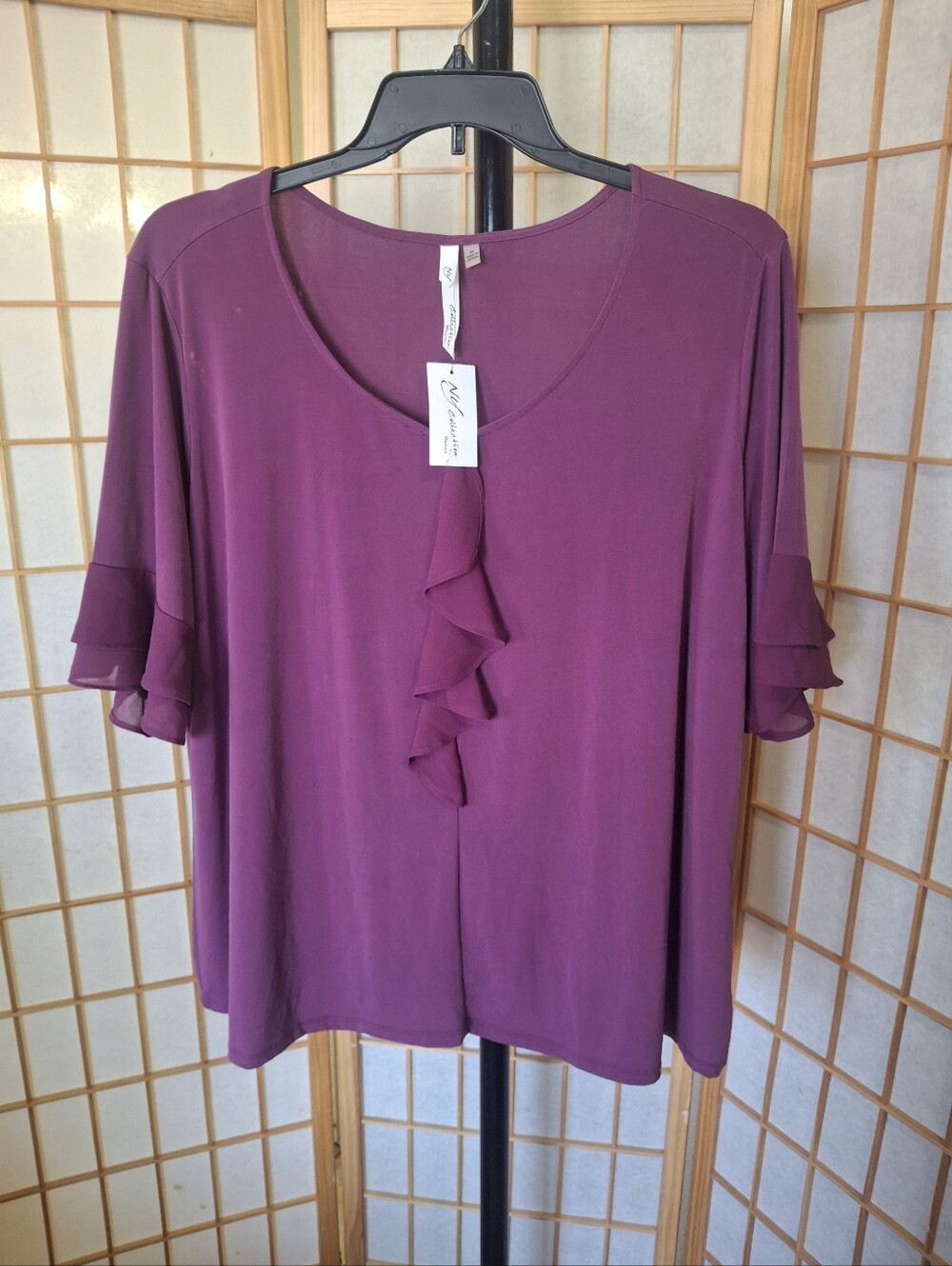 NY Collection Plum Ruffle-Accent Blouse